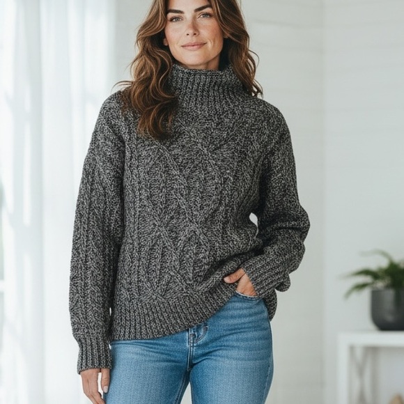 LL BEAN (M) 1912 Heritage Wool Blend Mockneck Sweater Charcoal Marled NWT Warm - Picture 11 of 11